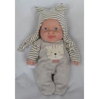 Panenka Realistické miminko - holčička - smějící se Maruška v overalu s kočičkou od španělské firmy Marina & Pau (Cookie Jungle - 20 cm)