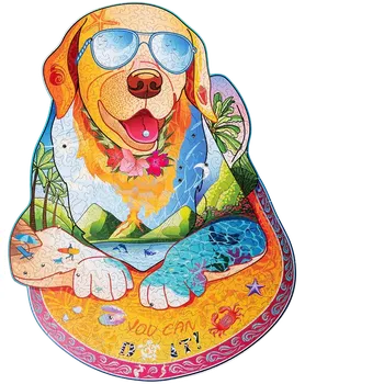 Puzzle Wood Trick "Surfující labrador" - Pestrobarevné dřevěné puzzle ("Surfing labrador" - Pestrobarevné puzzle a dřevěné skládačky)