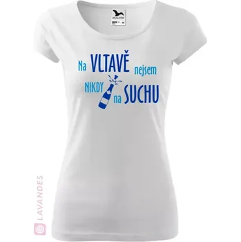 Dámské tričko Na Vltavě nejsem nikdy na suchu, dámské, bílá, XS (Dámské tričko pro vodáky)