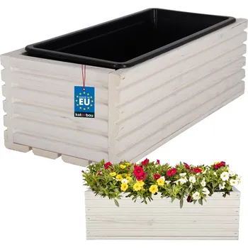 Truhlík Květináč zahradní dřevěný truhlík na terasu s vložkou bílý 44x20 cm - bílá \ 44x20 cm