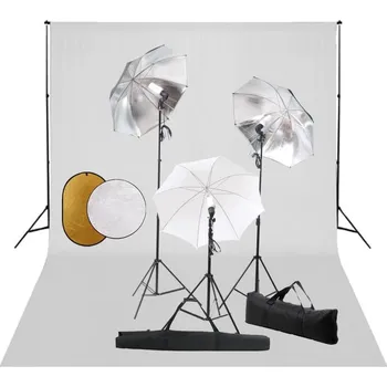 Fotopozadí vidaXL Foto studio set s lampami, deštníky, pozadím a odraznou deskou [3067092] Barva: Bílá