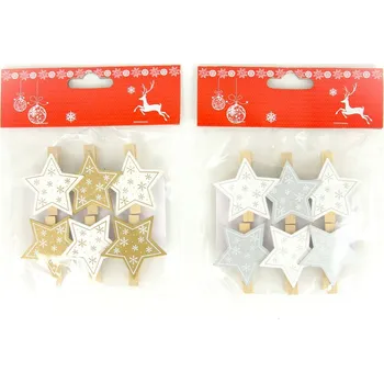 Vánoce Vyrobce Hvězdička vánoční dřevěná dekorace na kolíčku 6 pcs v sáčku