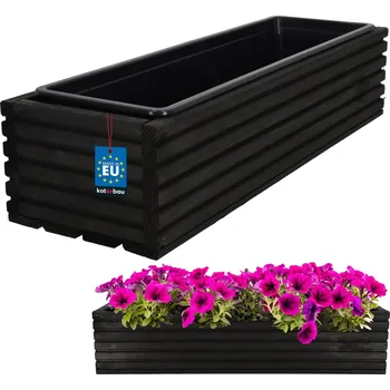 Truhlík Květináč zahradní dřevěný truhlík na terasu s vložkou černý 64x20 cm - černá \ 64x20 cm