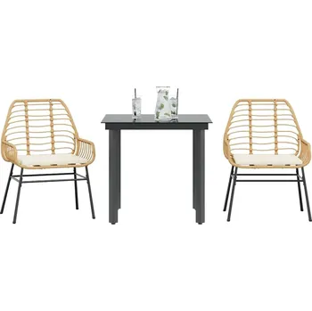 Zahradní sestava vidaXL 3dílný zahradní jídelní set polyratan sklo [3334548] Barva: Hnědá a krémově bílá