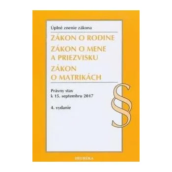 Zákon o rodine Zákon o mene a priezvisku Zákon o matrikách Právny stav k 15 9 2017