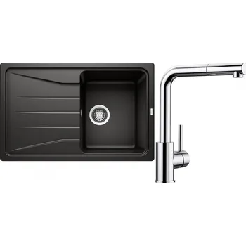 Granitový dřez Set RS Blanco Sona 45 S + Blanco Mila-S (černá + chrom)