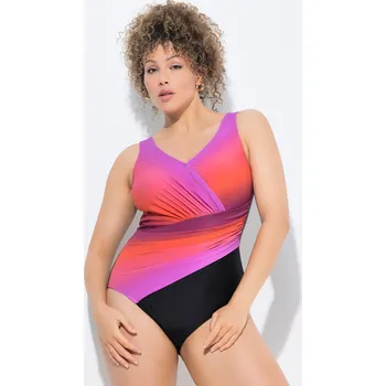 Dámské plavky Ulla Popken, Plus size Plavky, barevný převhod, měkké košíčky, řasení, recyklovaný materiál pro plnoštíhlé nadměrná velikost, 837083541-1010, červený, 48, Nadměrné velikosti, Plus size oblečení, Oblečení pro boubelky, Oblečení pro baculky, Oblečení pro pl