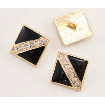 Obklad Luxusní knoflík se spodním přišitím s krystaly - černo zlatý - rozměr 1,55 cm x 1,55 cm