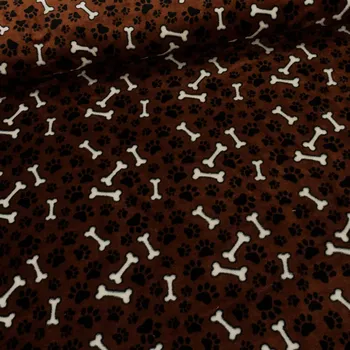 Mikroflanel / flanel fleece 6421 89, kostičky a tlapky na rezavé, š.150cm, (látka v metráži)