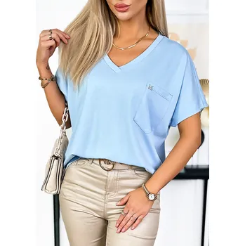 Dámská halenka Fashionweek Halenka s krátkým rukávem V BASIC IT-VILMA Barva: Modrá, Velikost: Universal