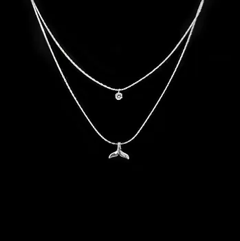 Náhrdelník Jemný a moderní dvojitý náhrdelník z oceli s velrybím ocasem a zirkonem č. 1612