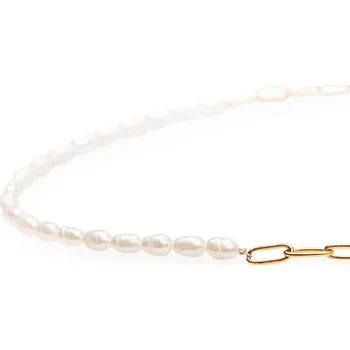 Náhrdelník franco bene Chained pozlacený náhrdelník s perlami - úzký | 885