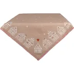 Hnědý bavlněný ubrus s motivem perníkových domečků Gingerbread Bliss – 100x100 cm