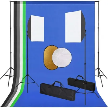 Fotopozadí vidaXL Ateliérové vybavení sada se světly, pozadím a odraznou deskou [3067102]