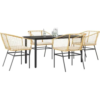 Zahradní sestava vidaXL 5dílný zahradní jídelní set polyratan sklo [3334607] Barva: Hnědá a krémově bílá