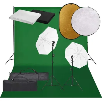 Fotopozadí vidaXL Ateliérové vybavení sada se světly, pozadím a odraznou deskou [3094636]