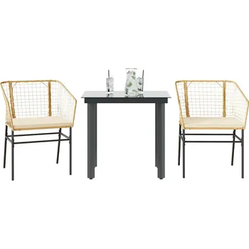 Zahradní sestava vidaXL 3dílný zahradní jídelní set polyratan sklo [3334597] Barva: Hnědá a krémově bílá