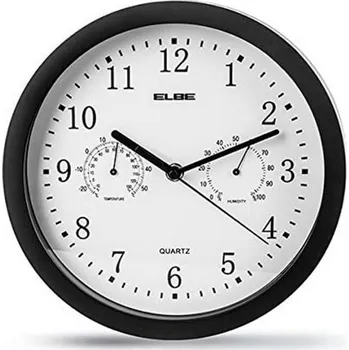 Hodiny Nástěnné hodiny s měřičem teploty a vlhkosti ELBE RP-1005-N Bílá/ Černá