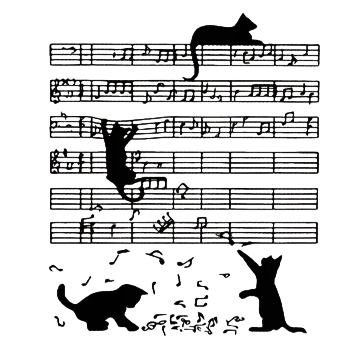 Nášivka Nažehlovací obrázek - notový záznam a kočky (19,2 x 22,9 cm)