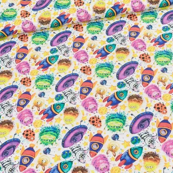 Bavlněné plátno dětské PŘÍŠERKY na bílé, š.140cm (látka v metráži)