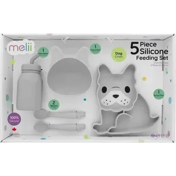 MELII dětská silikonová jídelní sada 5 dílna Buldoček