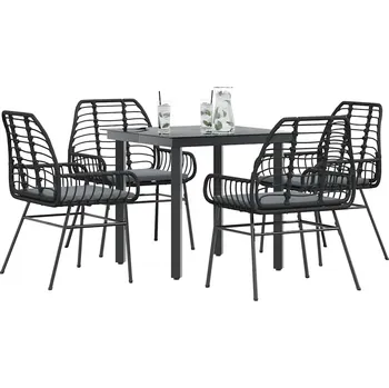 Zahradní sestava vidaXL 5dílný zahradní jídelní set polyratan sklo [3334549] Barva: černá a tmavě šedá