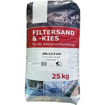 Bazénová chemie WOLFF & MÜLLER Quarzsande GmbH Filtrační štěrk, certifikovaný ČSN EN 12904, 5,6-8mm Balení: 25 Kg