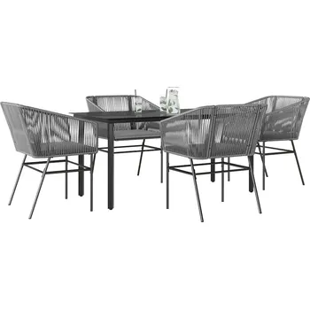 Zahradní sestava vidaXL 5dílný zahradní jídelní set s poduškami polyratan sklo [3334614] Barva: Šedá