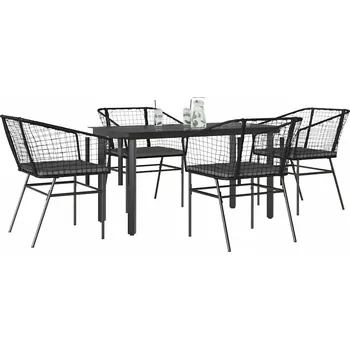 Zahradní sestava vidaXL 5dílný zahradní jídelní set polyratan sklo [3334599] Barva: černá a tmavě šedá