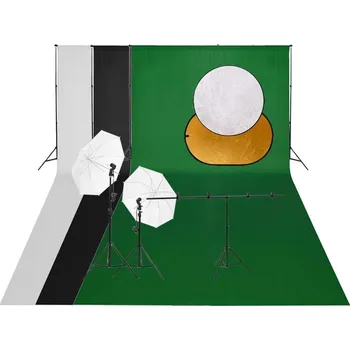 Fotopozadí vidaXL Ateliérové vybavení sada se světly, pozadím a odraznou deskou [3143936]