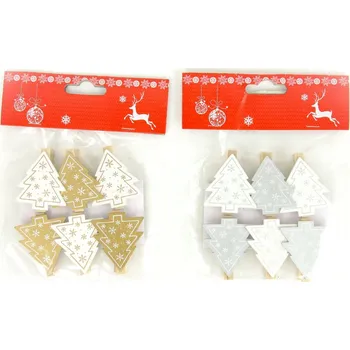 Vánoční dekorace Vyrobce Stromeček vánoční dřevěná dekorace na kolíčku 6 kusů v sáčku