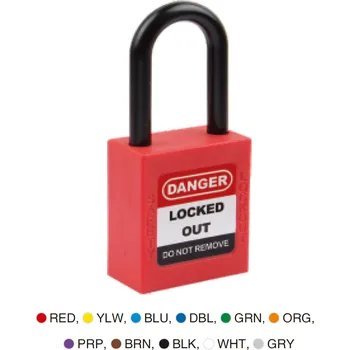 Visací zámek Lockey LOTO zámek 38 mm, nylonový třmen (nevodivý) 6mm, nylonové tělo (nevodivé), rovná hrana Barva: Tmavě modrá