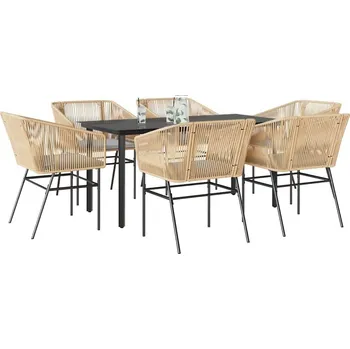 Zahradní sestava vidaXL 7dílný zahradní jídelní set s poduškami polyratan sklo [3334629] Barva: Hnědá