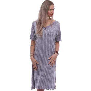 Dámské noční prádlo Fialovošedá luxusní hedvábně jemná noční košilka s krajkou a růžové hvězdičky 1D1579 fialová 5xl