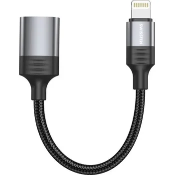 Datový kabel SWISSTEN TEXTILE OTG adaptér Lightning na USB 12cm černý Redukce, adaptér, Lightning (M) na USB (F), 12cm, OTG, černá 73501217