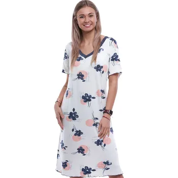 Dámská noční košile Bílá luxusní hedvábně jemná noční košilka s barevnými květy 1D1542 bílá 3xl