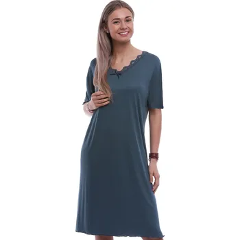 Dámská noční košile Tmavě zelená luxusní hedvábně jemná noční košilka s krátkými rukávy 1D1578 zelená 3xl