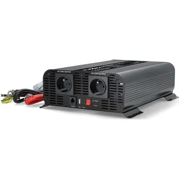 Notebook Nedis PIP200024EBK Měnič napětí, 24VDC, 230VAC, 2000W, 2× zásuvka typ E, USB-A, USB-C, čistý sinus, hliníkové tělo, černý PIP200024EBK