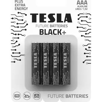 Článková baterie TESLA BLACK+ AAA (LR03) 4ks Baterie, alkalická, 1,5V, AAA, LR03, 4ks, blister 14030420
