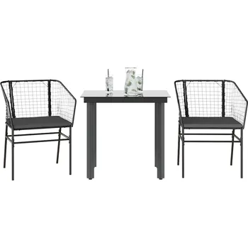 Zahradní sestava vidaXL 3dílný zahradní jídelní set polyratan sklo [3334597] Barva: černá a tmavě šedá