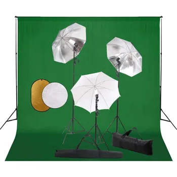 Fotopozadí vidaXL Foto studio set s lampami, deštníky, pozadím a odraznou deskou [3067088] Barva: Zelená