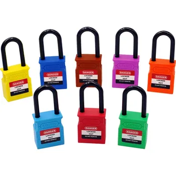 Visací zámek LOTO zámek 38 mm, nylonový třmen (nevodivý) 6mm, nylonové tělo (nevodivé), tvar LOCKEY (patentovaný) Barva: Oranžová