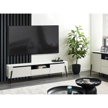 Televizní stolek Televizní stolek skříňka na bílých kovových nohách do 75“ s 1 zásuvkou a 2 skříňkami v industriálním stylu Beliani