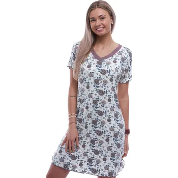 Dámská noční košile Šedá luxusní hedvábně jemná noční košilka s krátkými rukávy hnědé růže 1D1523 hnědá xxl