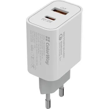 Notebook ColorWay CW-CHS037PD-WT Napájecí adatér, univerzální, 30W, 1× USB + 1× USB-C, bílý CW-CHS037PD-WT