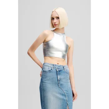 Dámské tričko TOP KARL LAGERFELD JEANS KLJ METALLIC TOP METALLIC GREY