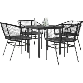 Zahradní sestava vidaXL 5dílný zahradní jídelní set polyratan sklo [3334598] Barva: černá a tmavě šedá