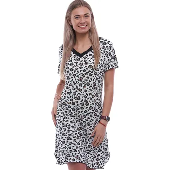 Dámské noční prádlo Luxusní hedvábně jemná noční košilka s krátkými rukávy vzor JAGUÁR 1D1555 bílá l