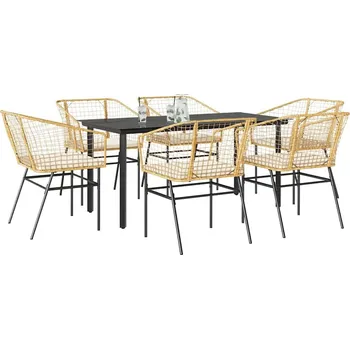 Zahradní sestava vidaXL 7dílný zahradní jídelní set polyratan sklo [3334601] Barva: Hnědá a krémově bílá