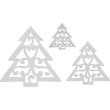 Vánoce Vyrobce Stromek vánoční dřevěná dekorace barva bílá 3 velikosti 12 kusů v sáčku